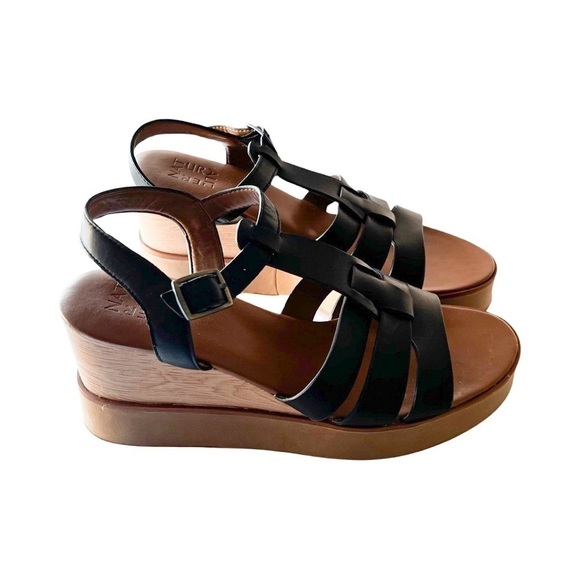 NEW NATURALIZER Barrett Wedge Leather Sandals Black Sz 9.5 - Picture 1 of 4